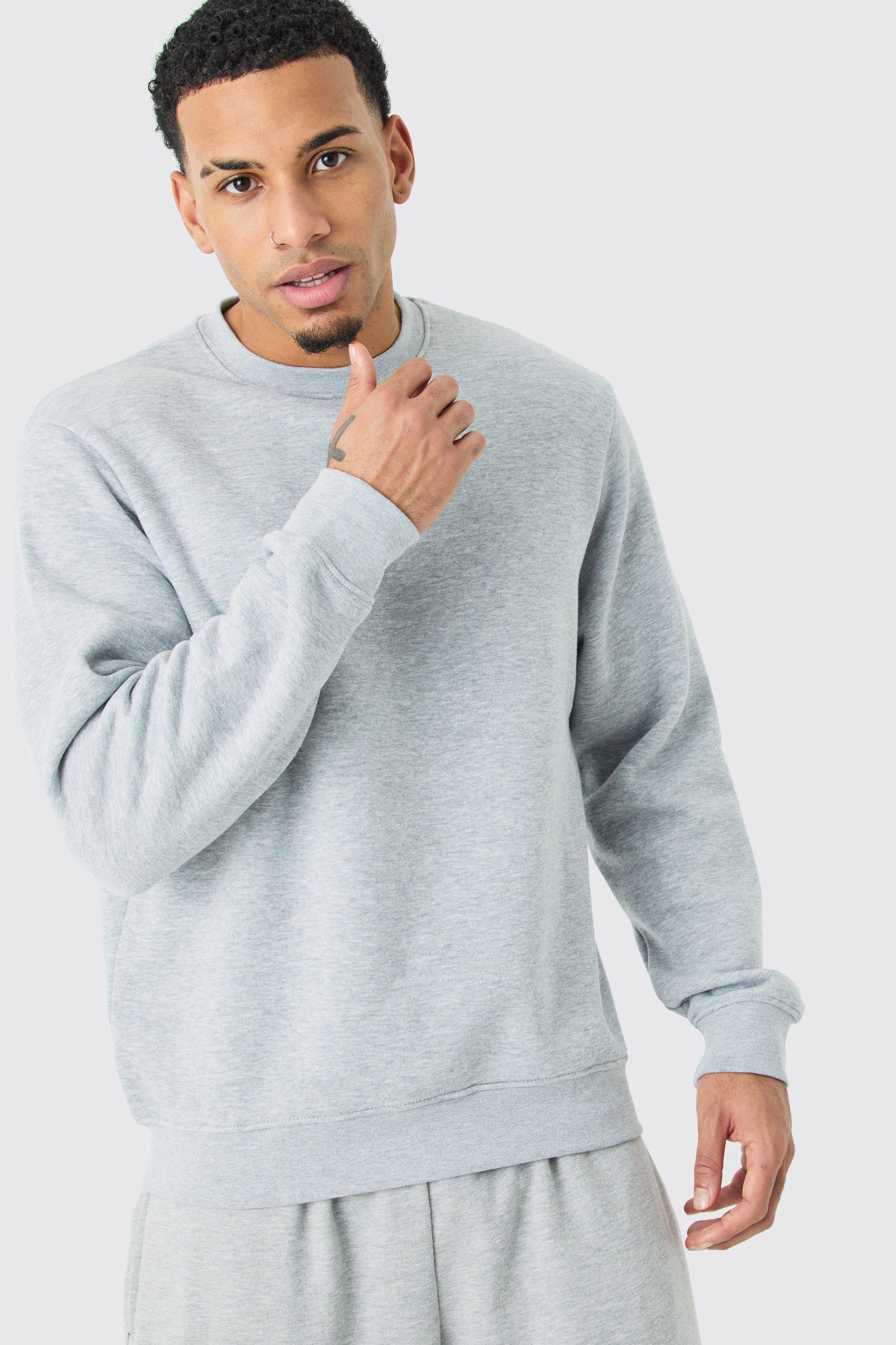 Mens Grey Basic Crew Neck Sweatshirt, Grey